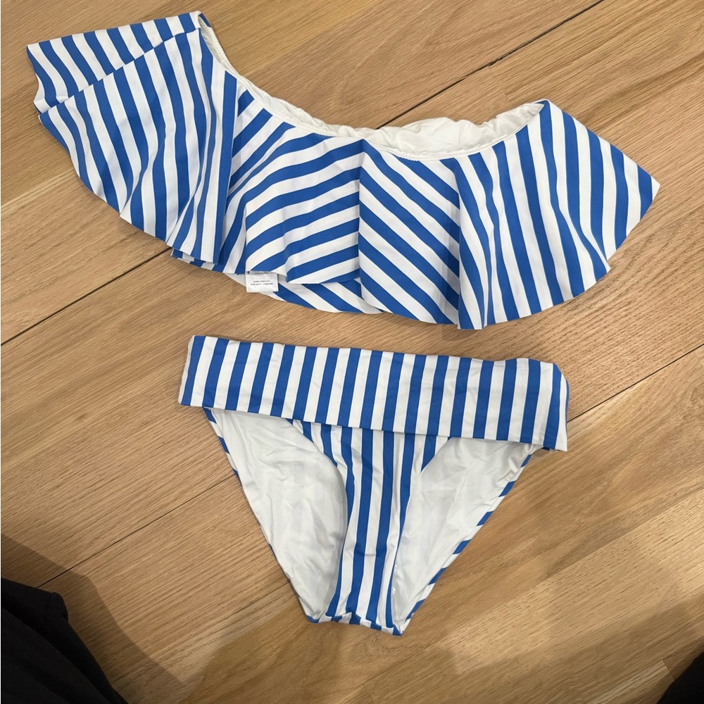 Blue and White Striped Bikini Set